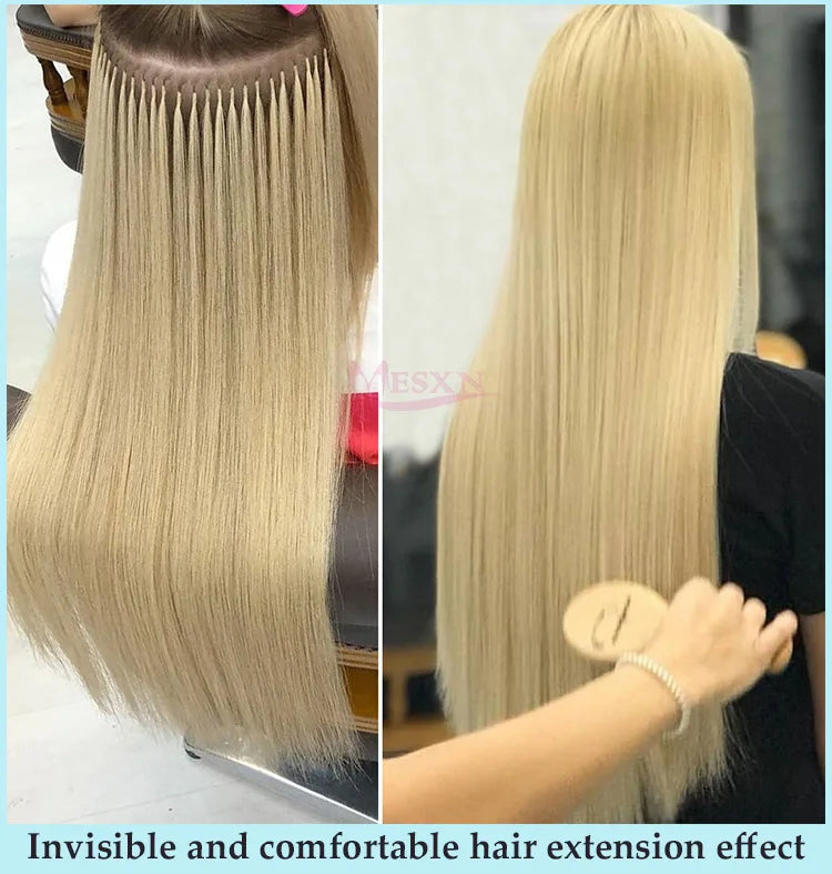 MESXN High Quality Flat Tip Hair Extensions 100% Really Human Fusion Hair Extensions Brown Blonde Color Thickening Of Roots - MERGE.DAY.1.FREESTYLE