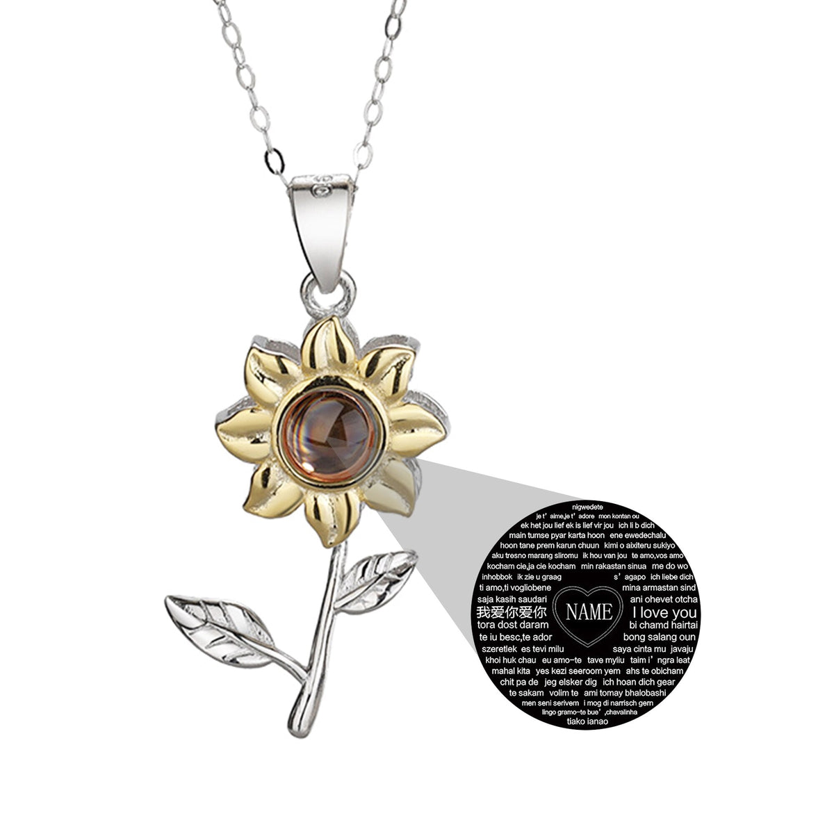 Custom SunFlower Projection Necklace Personalized Lover Keepsake Jewelry - MERGE.DAY.1.FREESTYLE