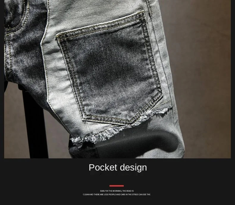 Streetwear 90s Slim Cowboy Grey Stretch Work Wear Splice Long Pants Man - MERGE.DAY.1.FREESTYLE