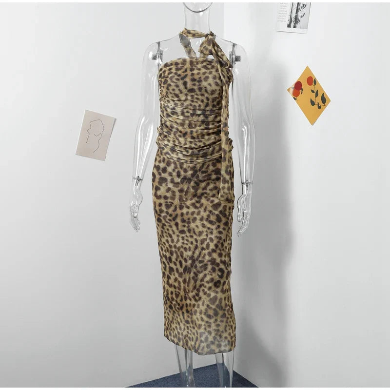 Leopard Print Wrapped Suit Backless Sleeveless Tops Skirts - MERGE.DAY.1.FREESTYLE