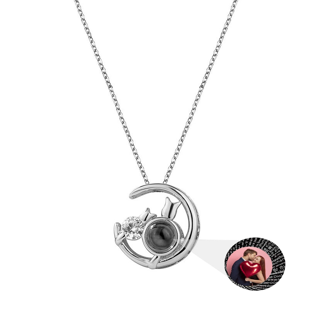 Moon Cat with customizable photos Projection Necklace Pendant Jewelry - MERGE.DAY.1.FREESTYLE