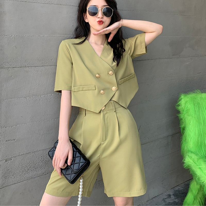 Fashion Office Short Sets Women Korean Loose Two Piece Suits Summer Thin - MERGE.DAY.1.FREESTYLE