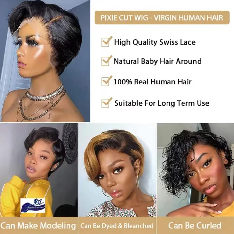 Short Pixie Cut Straight Bob Wig 13x4 Lace Front Human Hair Wigs Pre Plucked Pixie Cut Transparent Lace For Women Natural Color - MERGE.DAY.1.FREESTYLE