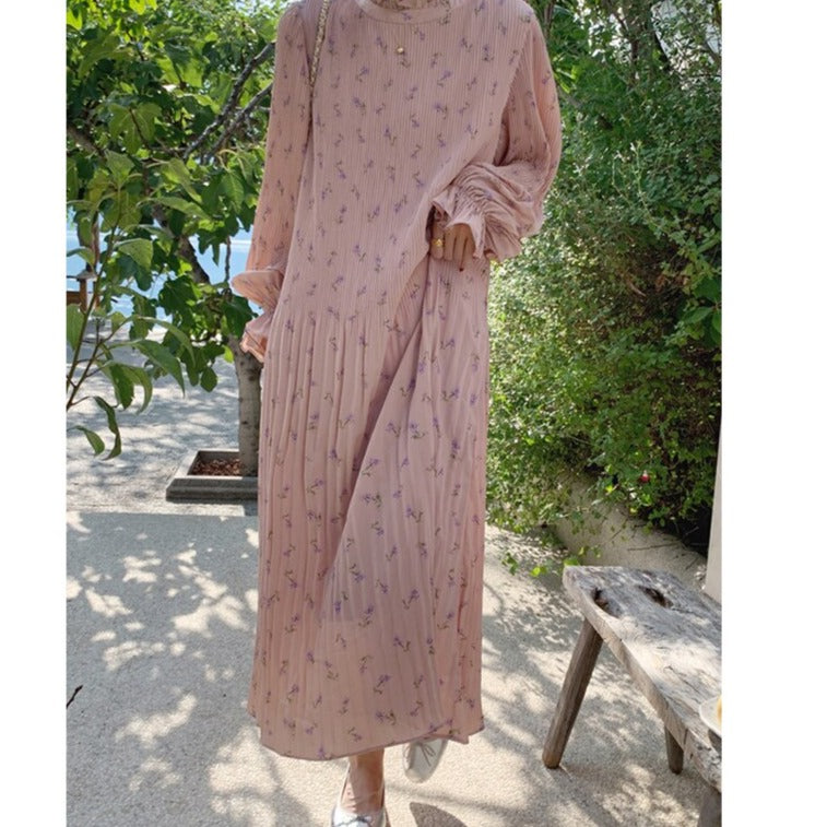 Spring Summer Flare Sleeve Loose Female Pleated Dress vestidos - MERGE.DAY.1.FREESTYLE