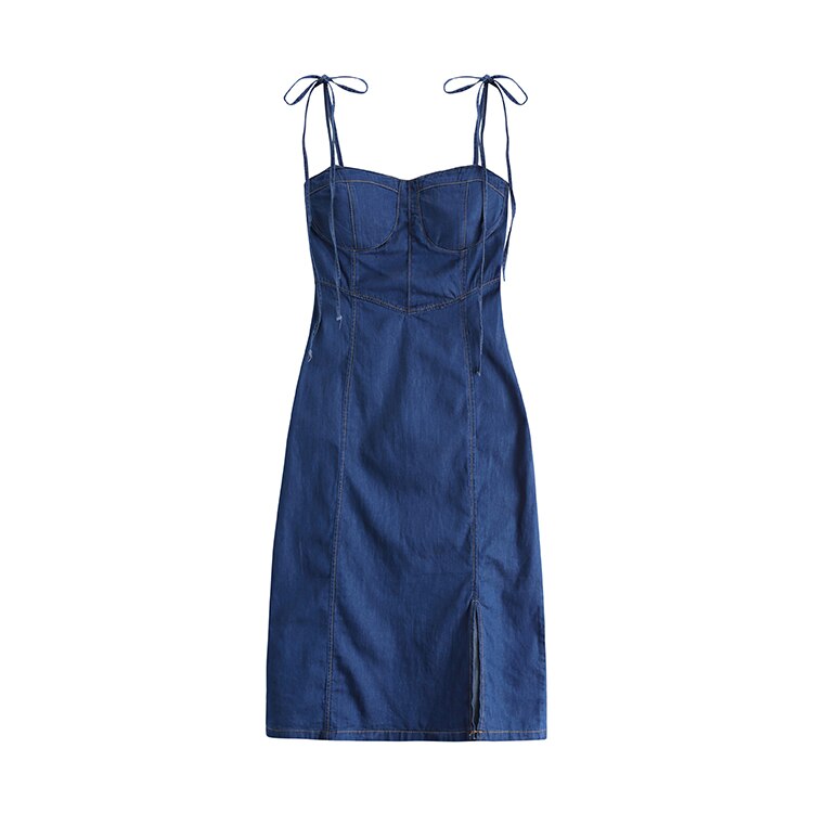 Summer Women Sexy Slip Denim Dress Strapless Lace-up High Waist Dress - MERGE.DAY.1.FREESTYLE