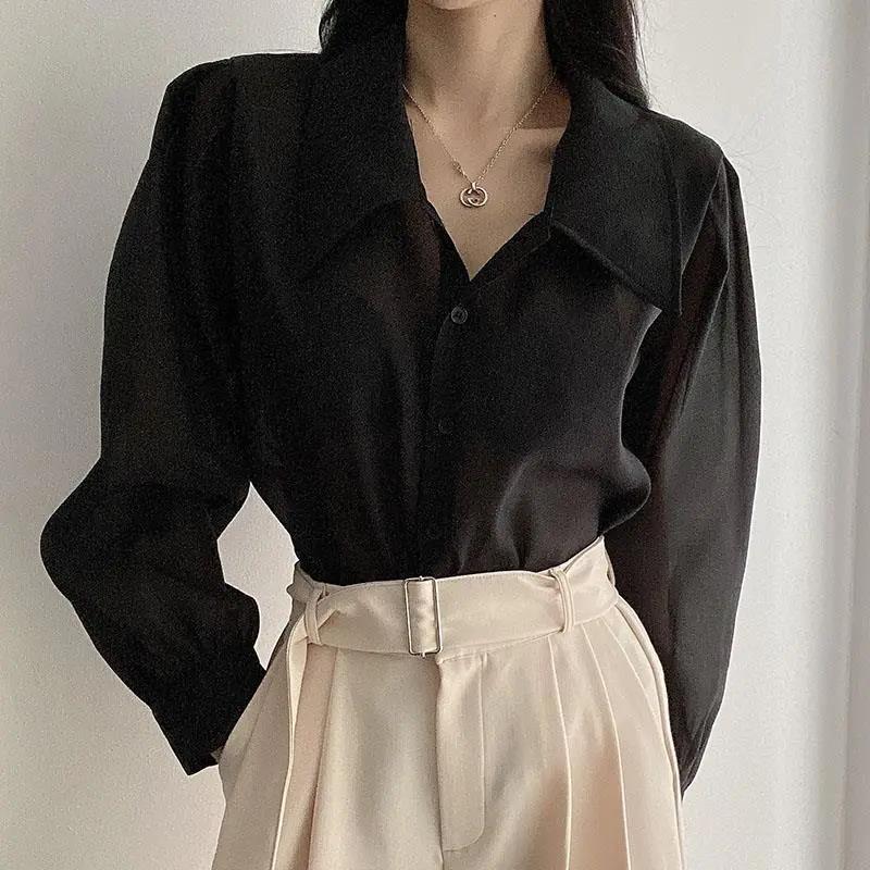 See Through Button Down Shirts Women New Loose Long Sleeve Blouse Female 2022 Summer Suncreen Tops - MERGE.DAY.1.FREESTYLE