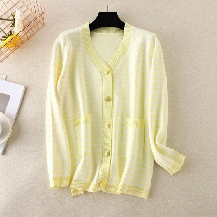 V-neck Striped Cardigans Sweaters Long Sleeve Loose Knitted Open Stitch Outwear - MERGE.DAY.1.FREESTYLE