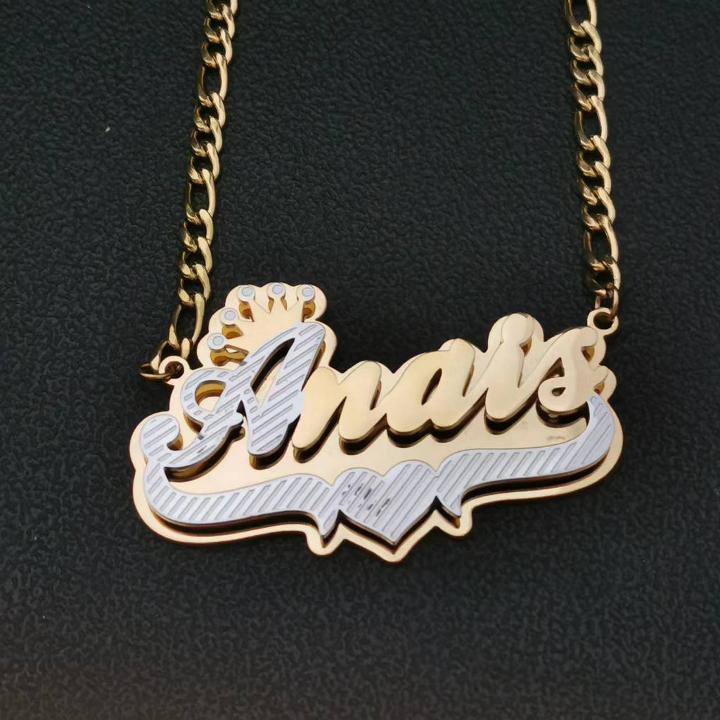 3D Double Plate Custom Nameplate Necklace Gold Plate Pendant Personalized Name Necklace - MERGE.DAY.1.FREESTYLE