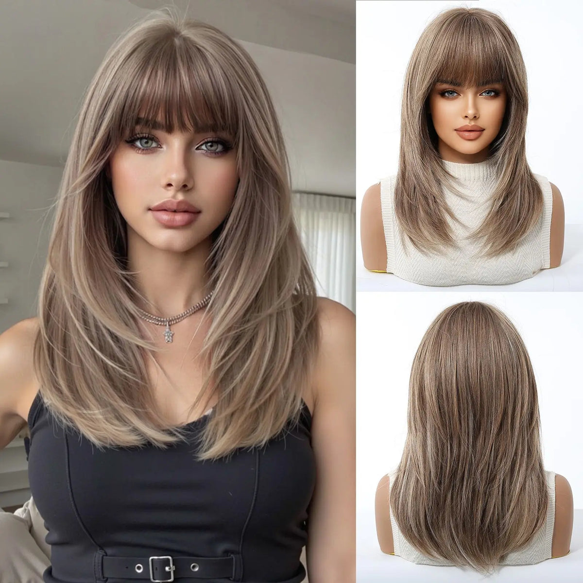EASIHAIR Medium Length Wavy Blonde Synthetic Wig With Bangs For Women Natural Wigs Hair Heat Resistant Daily Party Cosplay Use - MERGE.DAY.1.FREESTYLE