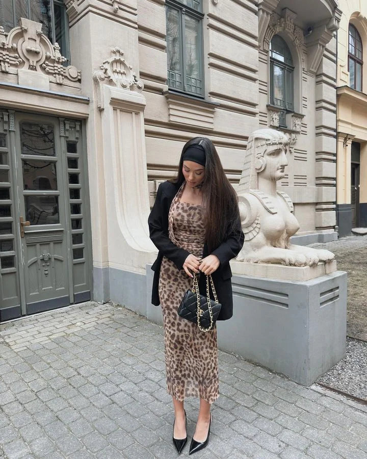 Leopard Print Wrapped Suit Backless Sleeveless Tops Skirts - MERGE.DAY.1.FREESTYLE