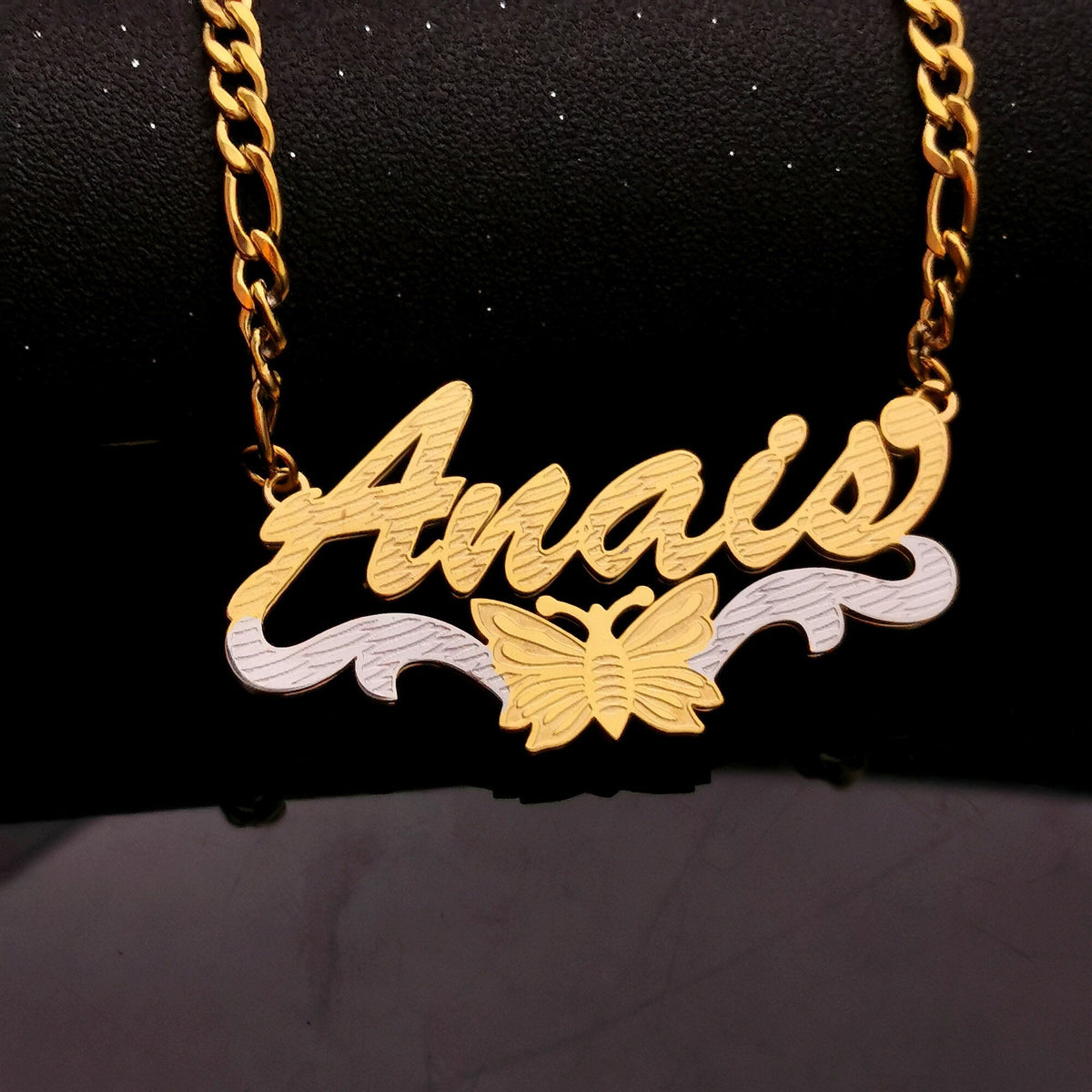 butterfly dove 3D Double Plate Custom Nameplate Necklace Personalized Name Necklace - MERGE.DAY.1.FREESTYLE