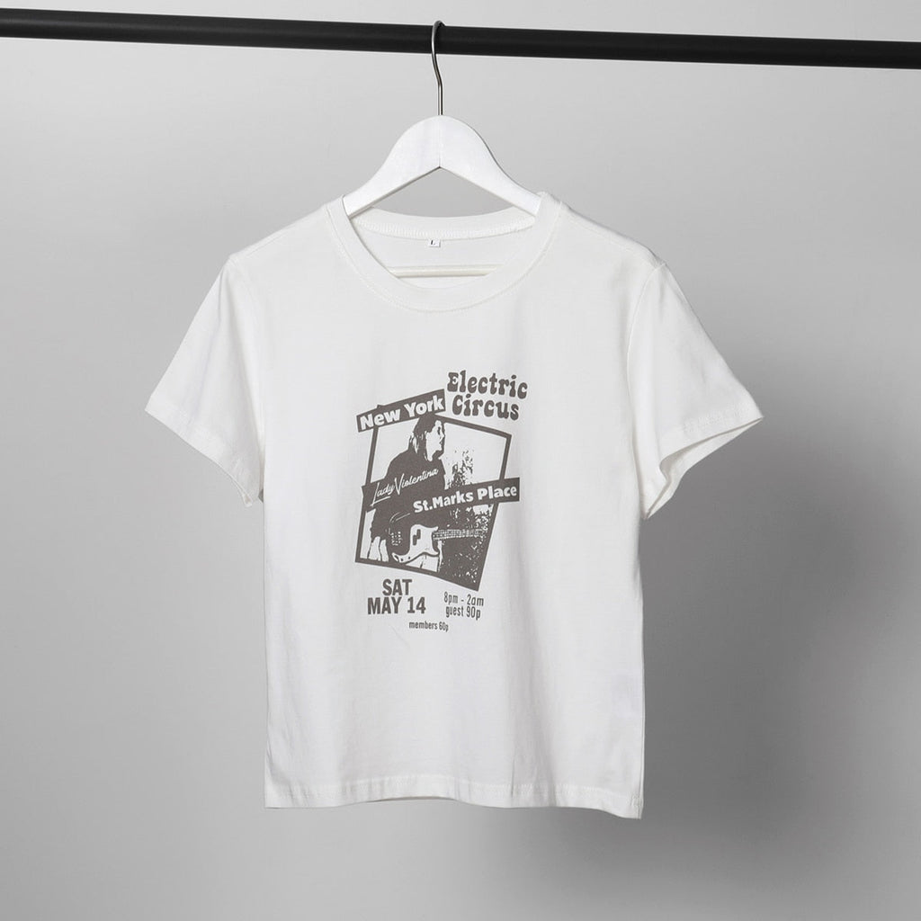 Guitar Crop Top Women Summer Round Neck Short Sleeve Cotton T Shirt Casual Streetwear Tshirt - MERGE.DAY.1.FREESTYLE