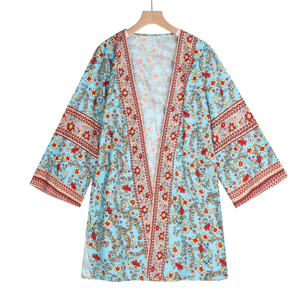 Cardigan Women Bohemian Floral Printed Blouse Open Front Loose Beach Tops Vintage Long Sleeve - MERGE.DAY.1.FREESTYLE
