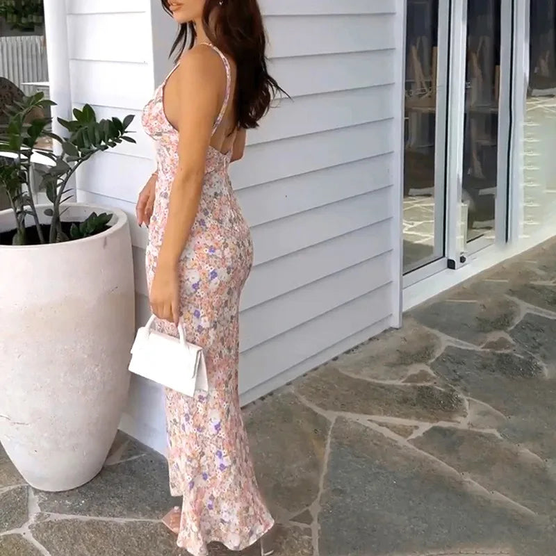 Print Sleeveless Strap Backless Lace Bodycon Dress - MERGE.DAY.1.FREESTYLE