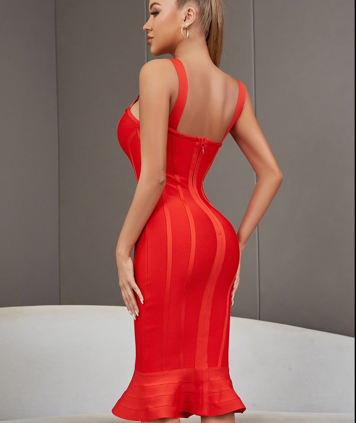 Bandage Dress Spaghetti Strap Red Dress Bodycon Mermaid Sleeveless Dresses - MERGE.DAY.1.FREESTYLE