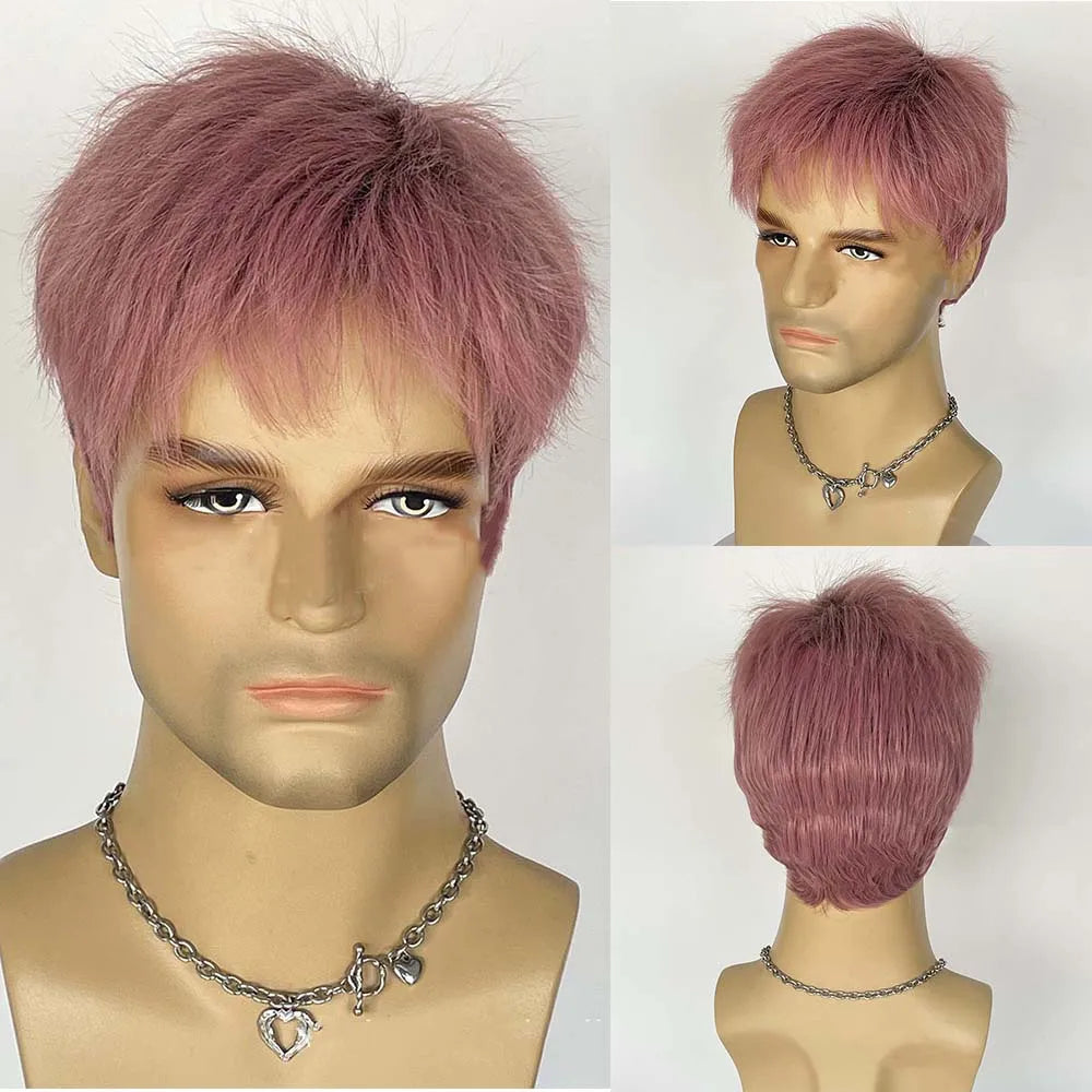 MSIWIGS Men Short Straight Wig Ombre Grey Brown Synthetic Wig White for Male Hair Fleeciness Realistic Natural Headgear - MERGE.DAY.1.FREESTYLE