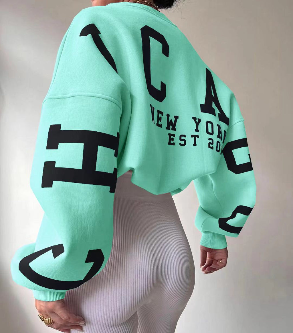 Sudadera informal con estampado de letras para mujer, sudadera holgada de manga larga estilo Y2k streetwear