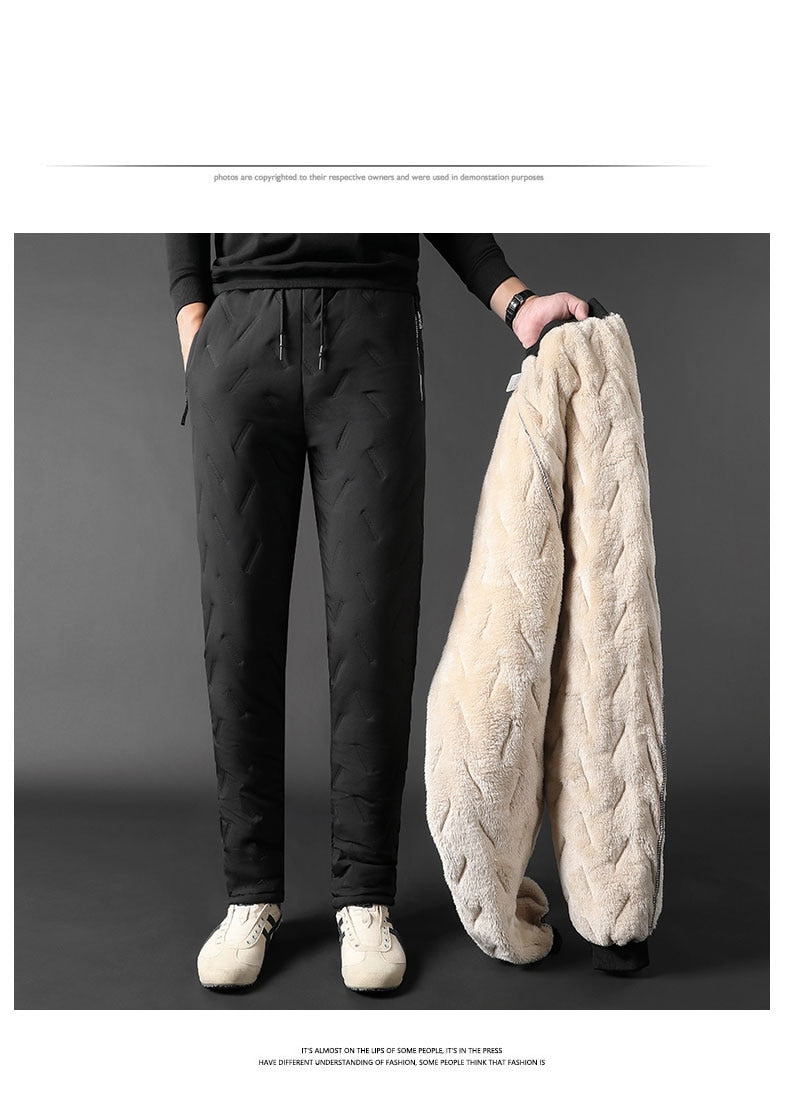 Winter Zip Pockets Thicken Fleece Sweatpants Joggers Water Proof Thermal Trousers - MERGE.DAY.1.FREESTYLE