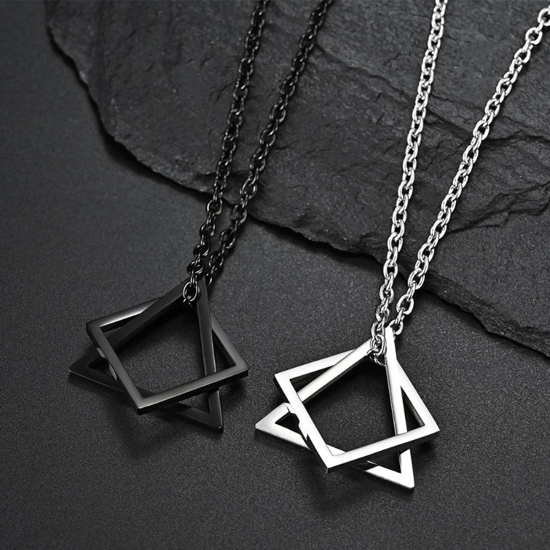 Geometry Interlocking Square Triangle Male Pendant Stacking Streetwear Necklace - MERGE.DAY.1.FREESTYLE