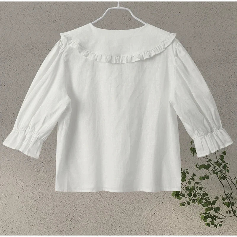 Lace Up Doll Collar Shirt Skirt Sets Short Puff Sleeve Top Suit Pleat Mini Skirts - MERGE.DAY.1.FREESTYLE