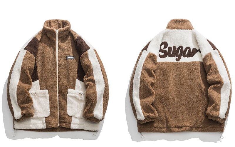 Hip Hop Streetwear Winter Color Block Patchwork Fuzzy Fluffy Thick Warm Coat - MERGE.DAY.1.FREESTYLE