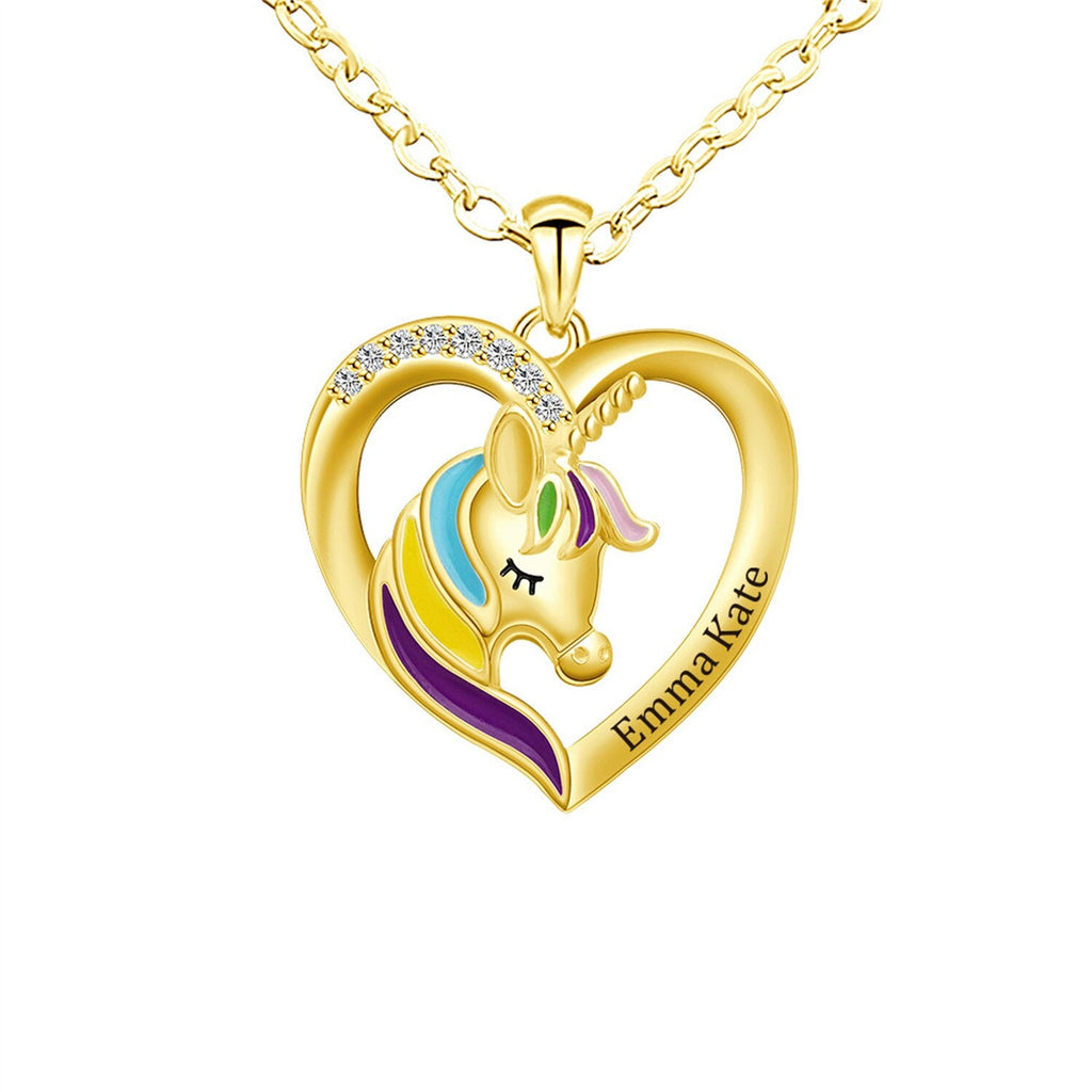 Unicorn Birthstone Rhinestone Custom Name Necklace Child Girl Necklace - MERGE.DAY.1.FREESTYLE