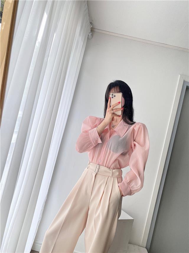 See Through Button Down Shirts Women New Loose Long Sleeve Blouse Female 2022 Summer Suncreen Tops - MERGE.DAY.1.FREESTYLE