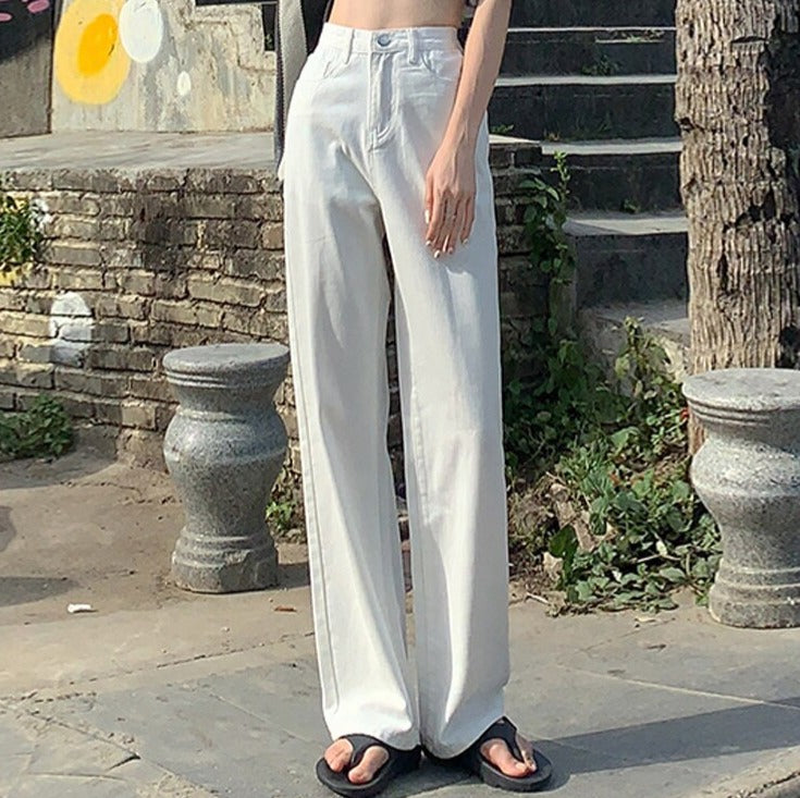 Cotton Ladies Wide Leg Denim Pants High Waist Loose Pockets Jeans Trousers - MERGE.DAY.1.FREESTYLE