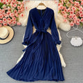Slim Dress Elegant A Line V Neck Puff Sleeve Chiffon Pullover Mid-Calf Dresses - MERGE.DAY.1.FREESTYLE