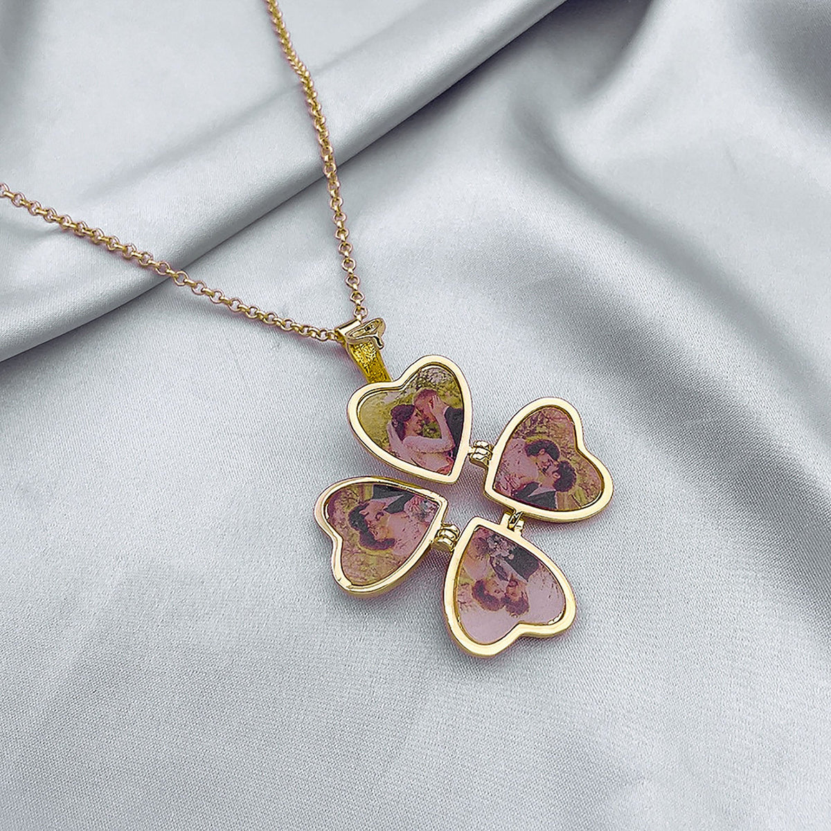 Personalized Love Heart Locket Necklace Custom 4 Photos Adjustable Pendant - MERGE.DAY.1.FREESTYLE
