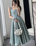 Vintage Square Collar A-line Dress Summer Sleeveless Slim Waist Female Midi Dress - MERGE.DAY.1.FREESTYLE