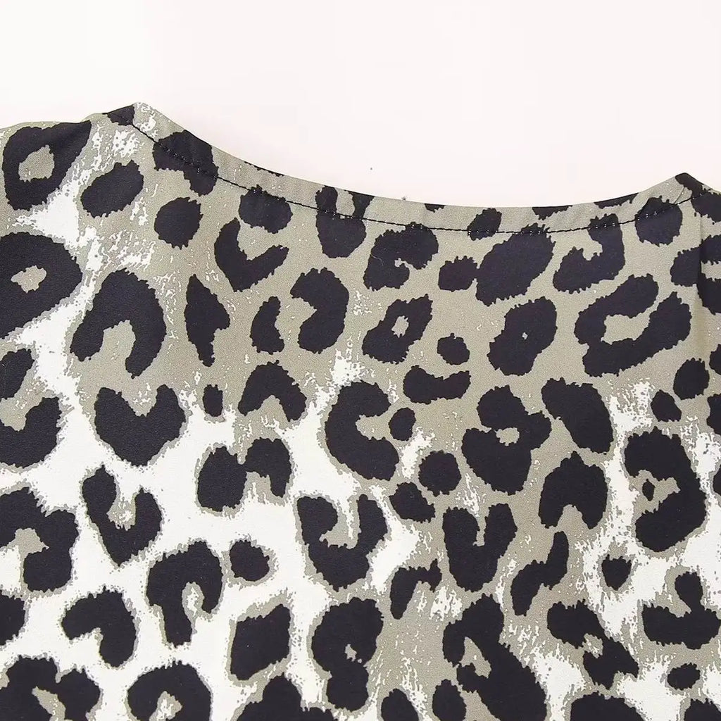 Leopard Blouse Puff Sleeve Crop Top Women's Summer Clothing - MERGE.DAY.1.FREESTYLE