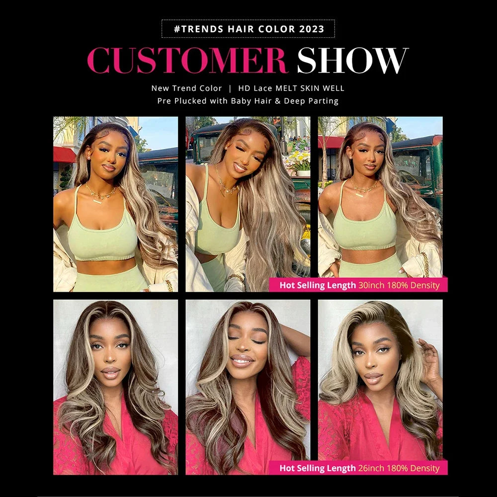Ash Blonde Lace Front Human Hair Wig Remy Vietnamese 4/613 Highlight Wig Body Wave 13x4 Colored Wigs 613 HD Lace Frontal Wig - MERGE.DAY.1.FREESTYLE