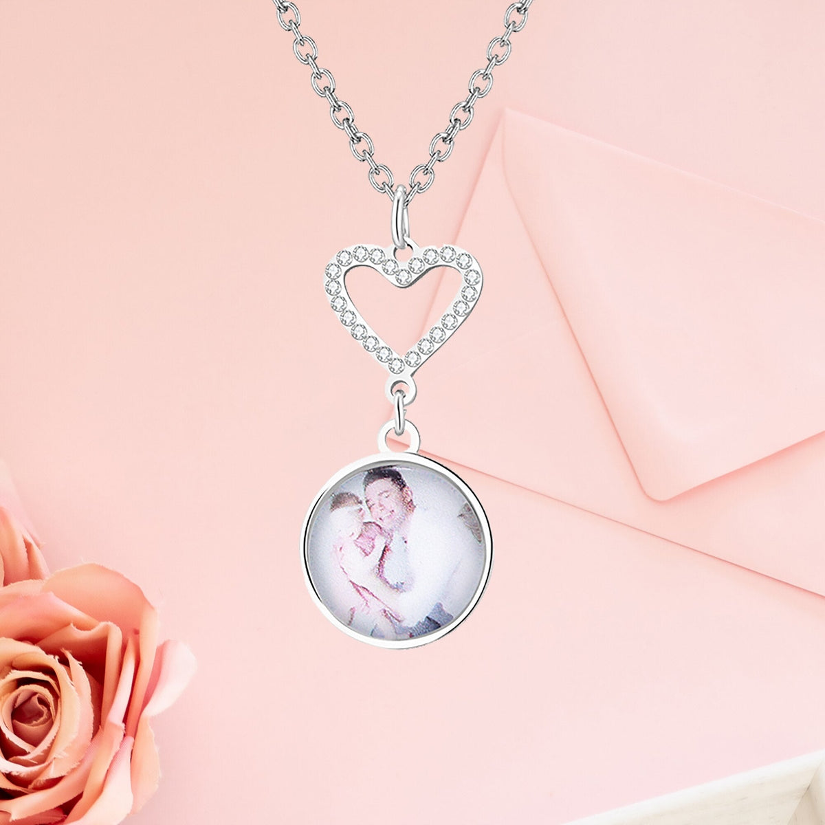 Customizable Photo Romantic Simple Small Heart-shaped Necklaces Exquisite Silver Color Clavicle Chain Women's Wedding Jewelry - MERGE.DAY.1.FREESTYLE