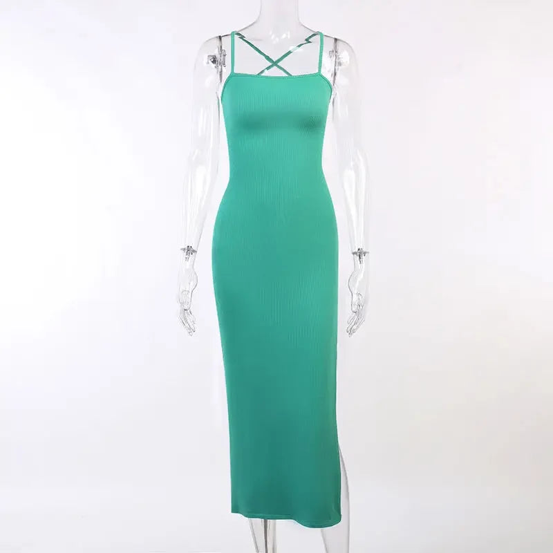 Backless Bandage Bodycon Halter Neck Split Party Dresses - MERGE.DAY.1.FREESTYLE