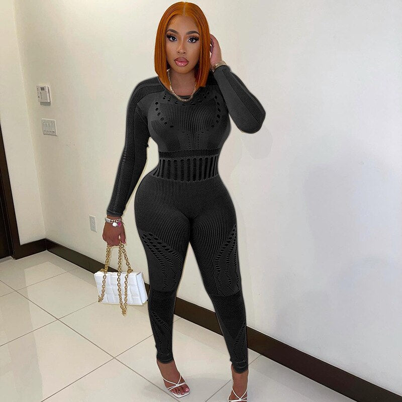 solid color Knitted Thin Long Sleeve Jumpsuit Romper - MERGE.DAY.1.FREESTYLE