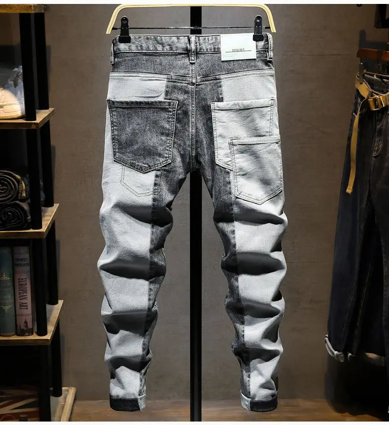 Streetwear 90s Slim Cowboy Grey Stretch Work Wear Splice Long Pants Man - MERGE.DAY.1.FREESTYLE