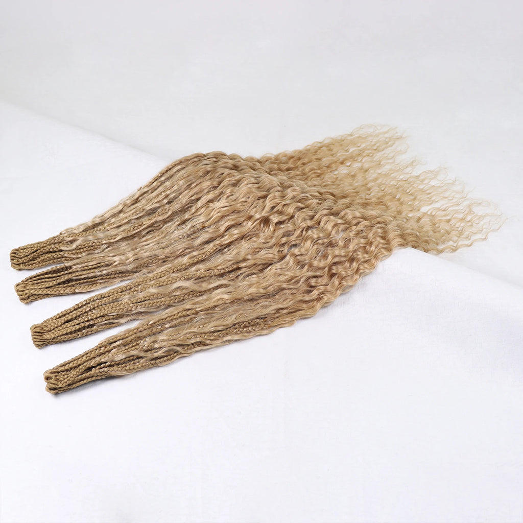 14-30Inch Boho Box Braids Crochet Human Hair Curly Ends Blonde Bohemian Braids For Women Pre-looped Braiding Hair Extensions - MERGE.DAY.1.FREESTYLE