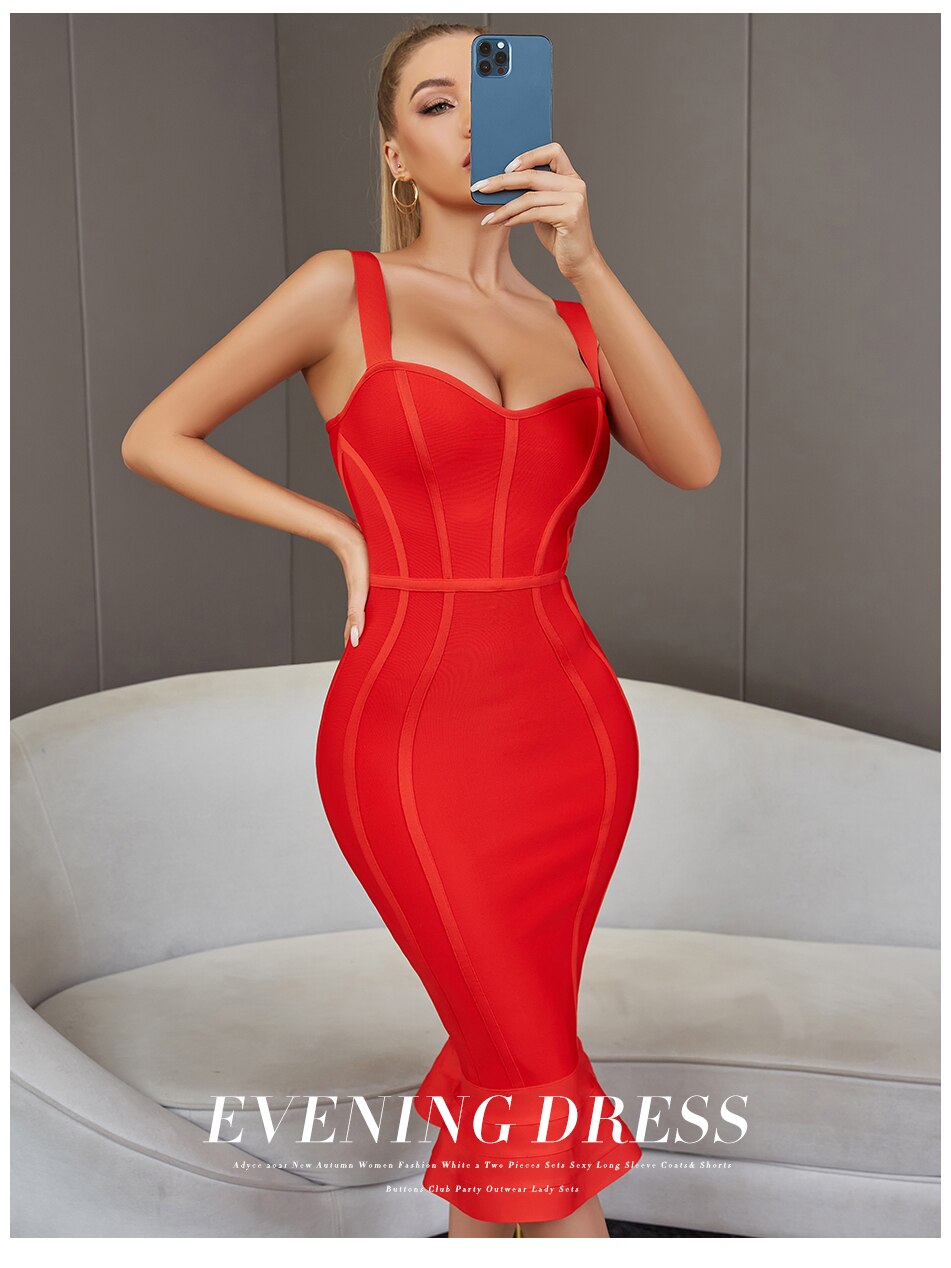 Bandage Dress Spaghetti Strap Red Dress Bodycon Mermaid Sleeveless Dresses - MERGE.DAY.1.FREESTYLE