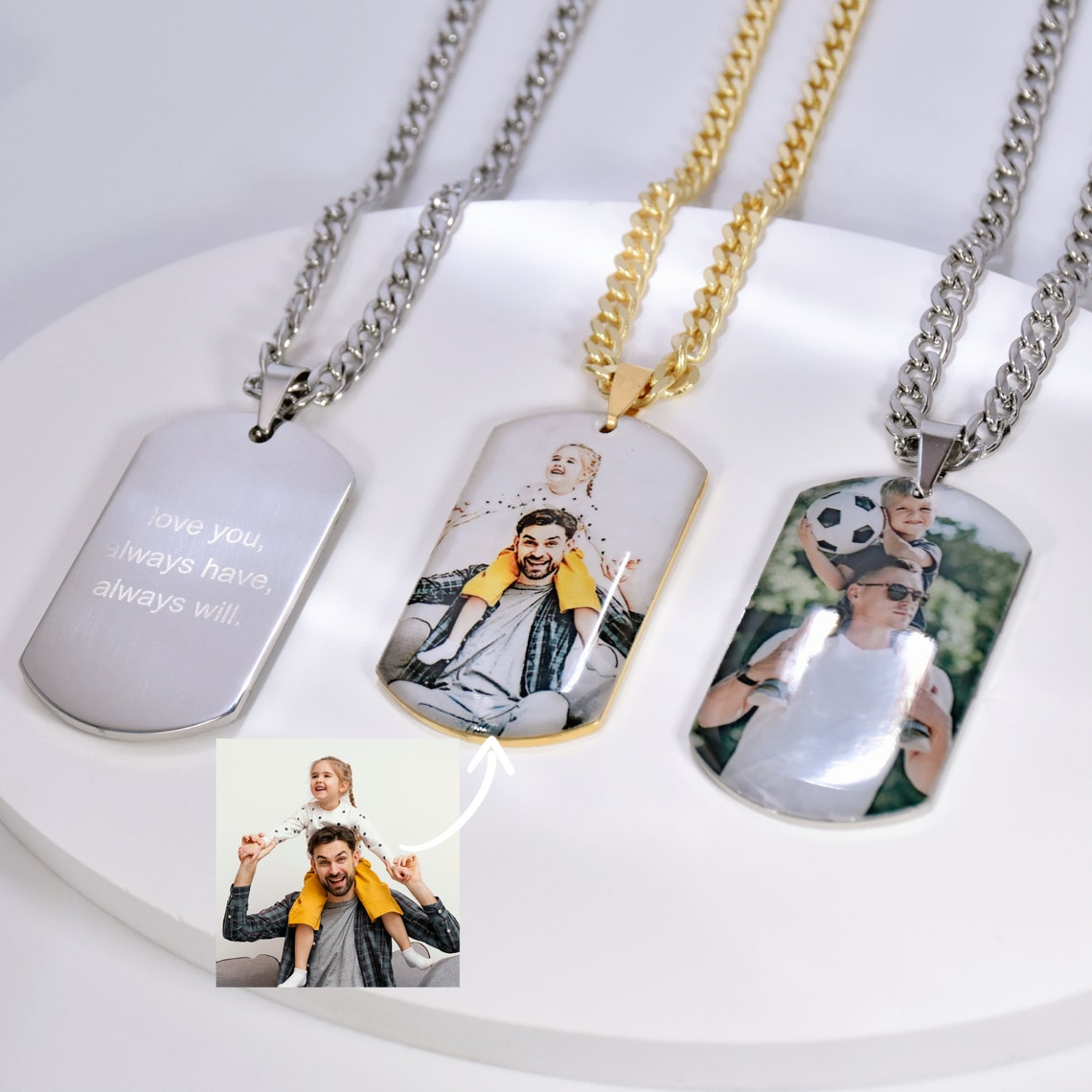 Custom Photo Necklace Engraved Text Picture Pendant Memorial Family Jewelry - MERGE.DAY.1.FREESTYLE