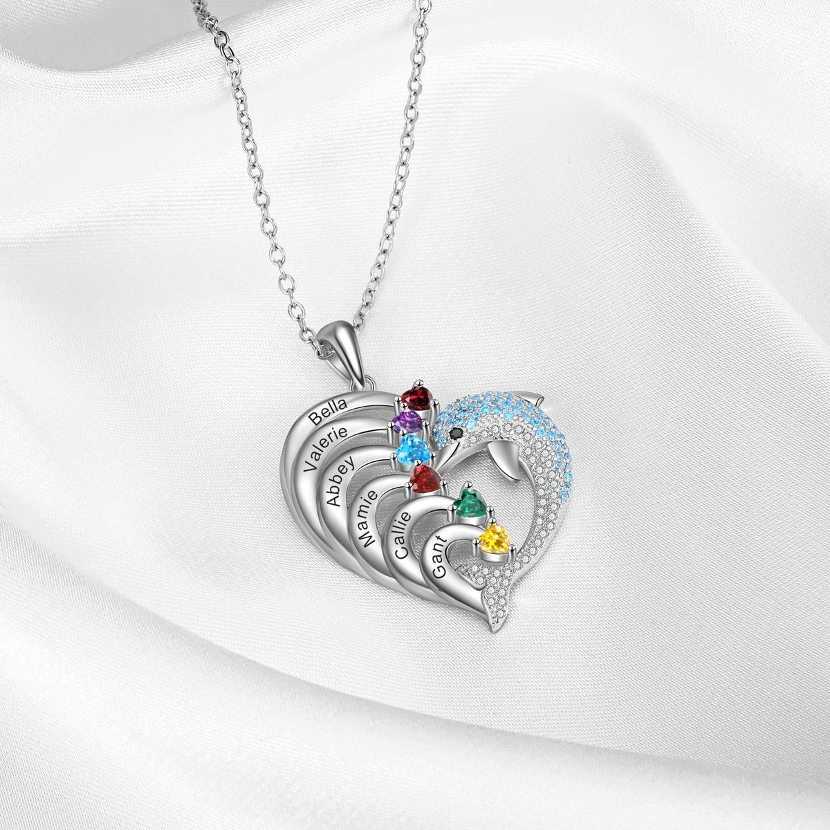 Delicate Dolphin 2-8 Name Necklace Customized Heart Pendant - MERGE.DAY.1.FREESTYLE