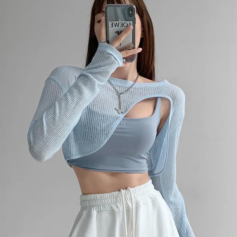 Hollow Smock T Shirt Women Summer Thin Irregular Long Sleeve Knitted - MERGE.DAY.1.FREESTYLE