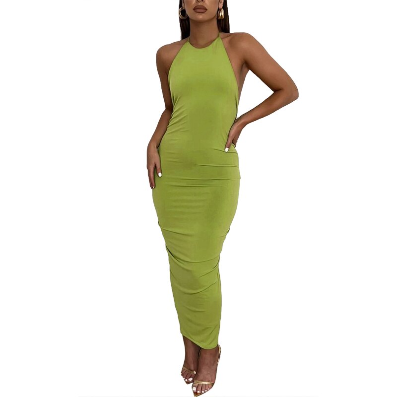 Halter Bandage Sleeveless Backless Shirring Draped Maxi Dress Sexy Streetwear - MERGE.DAY.1.FREESTYLE