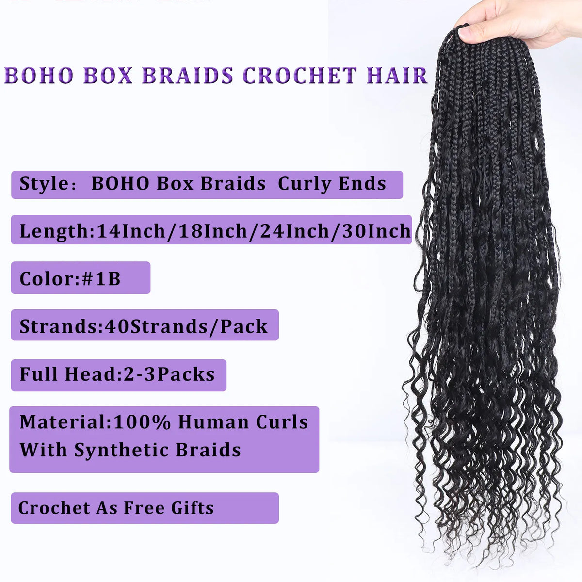 14-30Inch Boho Box Braids Crochet Human Hair Curly Ends Blonde Bohemian Braids For Women Pre-looped Braiding Hair Extensions - MERGE.DAY.1.FREESTYLE
