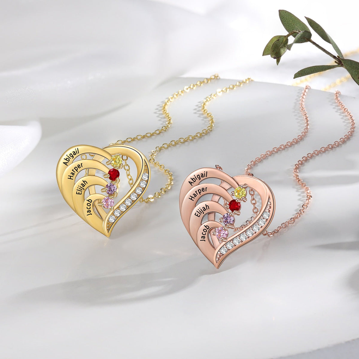 Family Name Heart Necklaces for Women Birthstone Engraving Necklace - MERGE.DAY.1.FREESTYLE