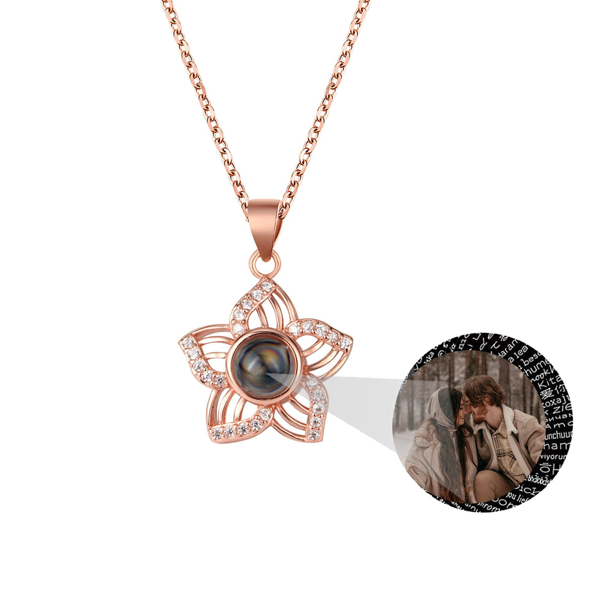 Customized Crystal Flower Photo Projection Pendant Necklace Personalized - MERGE.DAY.1.FREESTYLE