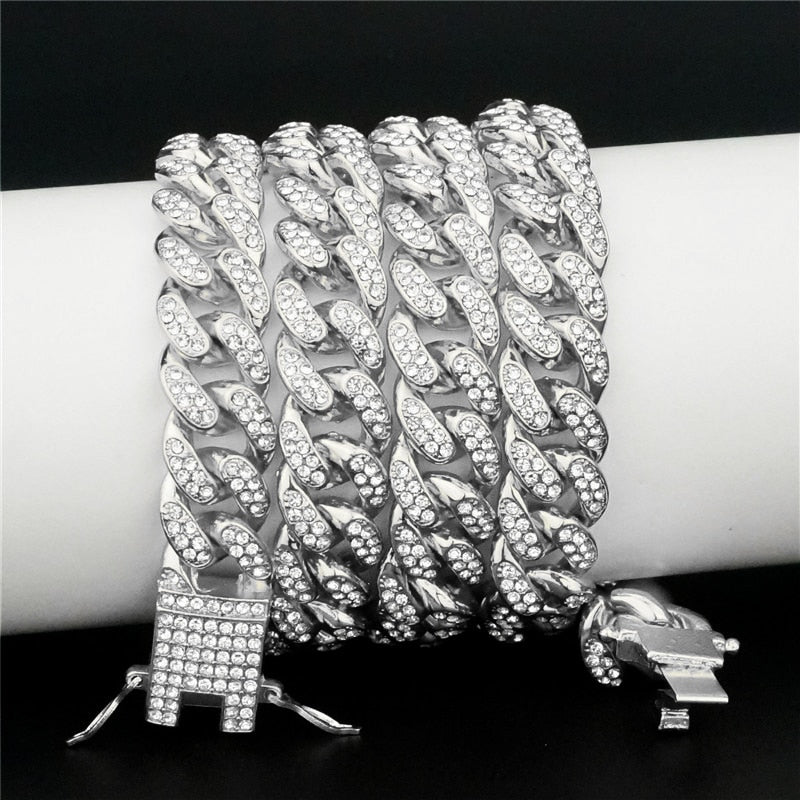 13MM AAA Rhinestone Iced Out Miami Cuban Link Chain Hip Hop Necklace - MERGE.DAY.1.FREESTYLE