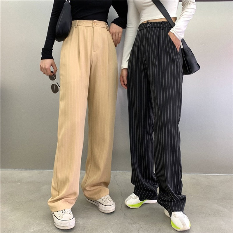 Striped Baggy Pants Women New High Waist Loose Straight Wide Leg Pants Female 2022 Summer - MERGE.DAY.1.FREESTYLE