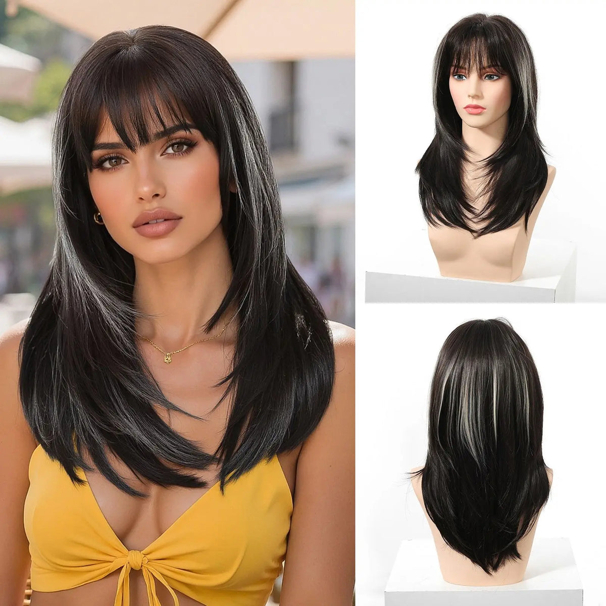 EASIHAIR Medium Length Wavy Blonde Synthetic Wig With Bangs For Women Natural Wigs Hair Heat Resistant Daily Party Cosplay Use - MERGE.DAY.1.FREESTYLE