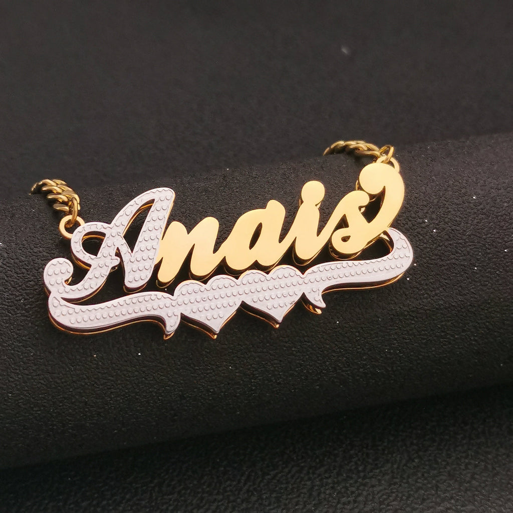 3D Double Plate Custom Nameplate Necklace Gold Plate Pendant Personalized Name Necklace - MERGE.DAY.1.FREESTYLE